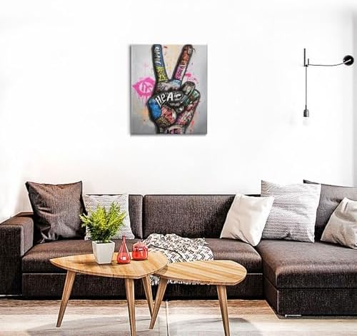 Banksy Motivational Wall Art Street Graffti Inspirational Wall Decor Hands Canvas Prints Painting Finger Artwork Decorations for Bathroom Bedroom Living Room Framed Gifts 20"x24"