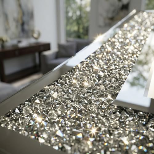 Crystal Crush Diamond Mirrored Square Wall Clock with Sparkle Twinkle Bling Diamond Decor for Wall Decoration, 12x12inch Decorative Silver Mirror Quartz Clock for Home Decor. AA Battery not included