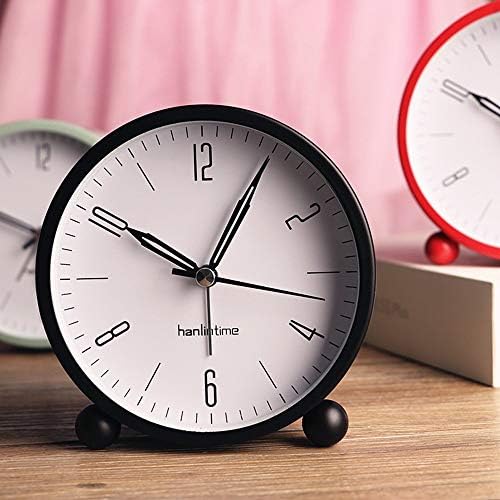Analog Alarm Clock,Easy Set Small Desk Clock,Non Ticking,with Night Light, Battery Powered Super Silent Alarm Clock,Black