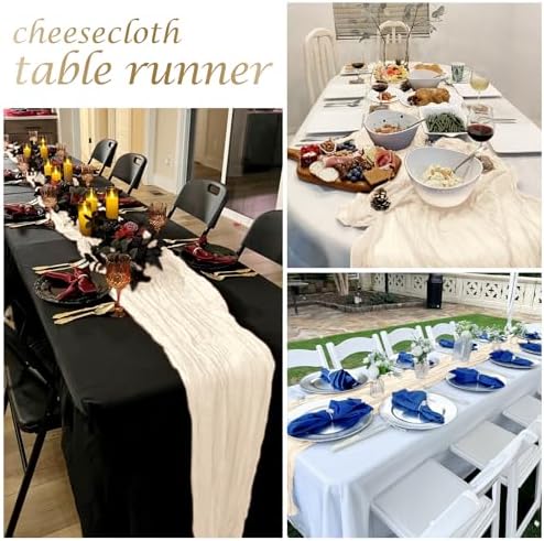 12 Pack Ivory Cheesecloth Table Runner 17 x 108 Inch Gauze Table Runner Fabric Semi Sheer Cheese Cloth Table Decor Bulk for Rustic Romantic Wedding Baby Shower Table Decoration