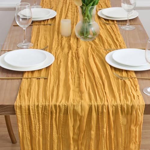 Asee'm 6pcs Gold Yellow Cheesecloth Table Runner Summer 10FT Rustic Gauze