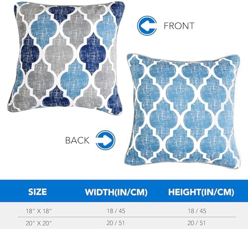 Beauoop Throw Pillow Covers 20x20 for Couch Sofa Moroccan Blue Gray 2 Sets