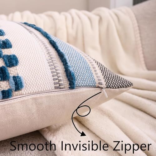 Boho Throw Pillow Covers 18x18 inch Set of 2 Sky Blue Coastal Decor