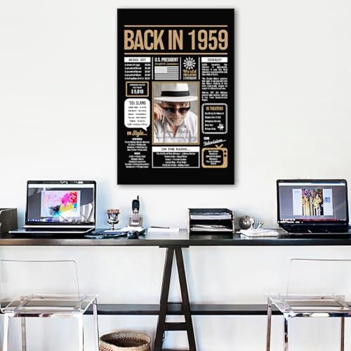 Hexadecor Personalized 66th Birthday Party Decorations Men, Women, Him, Her - Custom Gifts Idea For 66 Years Old, Back In The Year You Born Newspaper For 66th Birthday Poster No Frame Black Gold