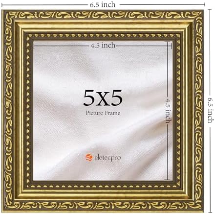 eletecpro 5x5 Vintage Picture Frame, Glass Cover, Gold, 2-Pack