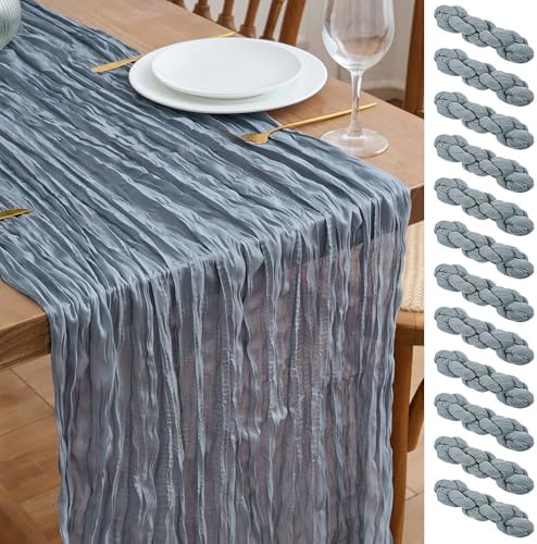 Asee'm 12pcs Dusty Blue Cheesecloth Table Runner Summer 10FT Gauze Rustic