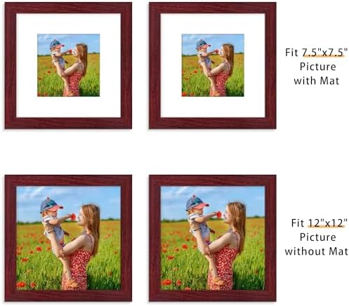 Picrit 12x12 Picture Frame Set of 12, Gallery Wall Frames, Dark Red Wood