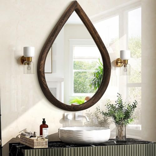 Teardrop Mirror Wall Decor Large Wall Mounted Mirrors with Wood Frame Vintage Wall Art Mirror Rustic Farmhouse Decorative Mirrors for Bathroom Entryway Living Room