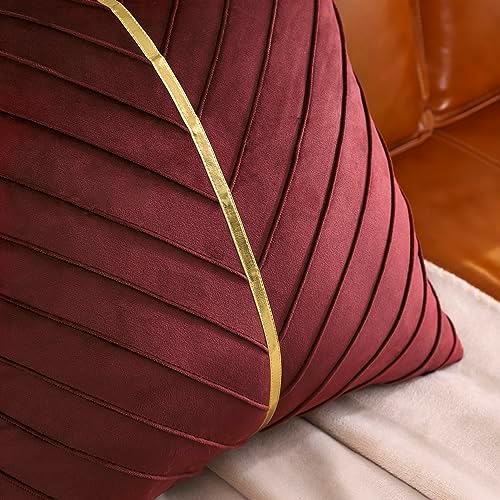 Velvet Throw Pillow Covers 16x16 inch Pack of 2 Gold Decor Burgundy