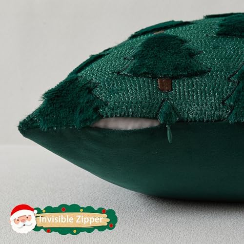 UGASA Christmas Tree 14x36 Inch Long Lumbar 1 Pack Soft Plush Faux Fur Luxury Embroidery Rectangle Cushion Case for Couch Sofa Holiday Festivals Winter Xmas Gift, Dark Green