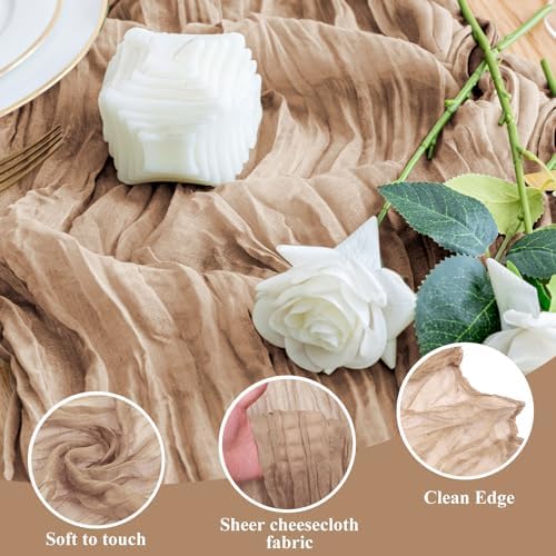 Wokceer Cheesecloth Table Runner Nude Brown 10FT Boho Gauze Table Runners