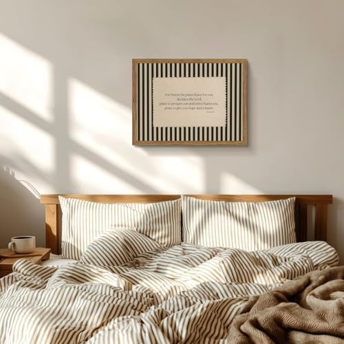 Retro Minimalist Striped Christian Canvas Wall Art Framed 16x24 Inch | Jeremiah 29 11 Inspirational Scripture Decor, Bible Verse Religious Prints, Biblical Artwork for Prayer Room Office Church