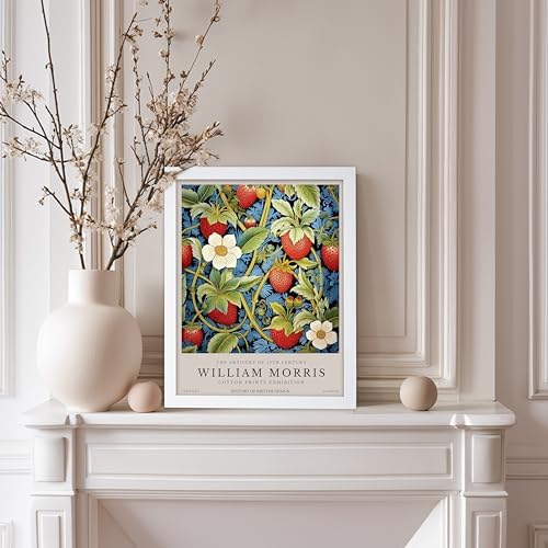 Poster Master William Morris Poster - Owl Print - Bird Art - Botanical Art - Flower Design - Exhibition Artwork - Animal Illustration - Floral Illustration - Aesthetic Design - Office or Bedroom Decor - 8x10 White Framed