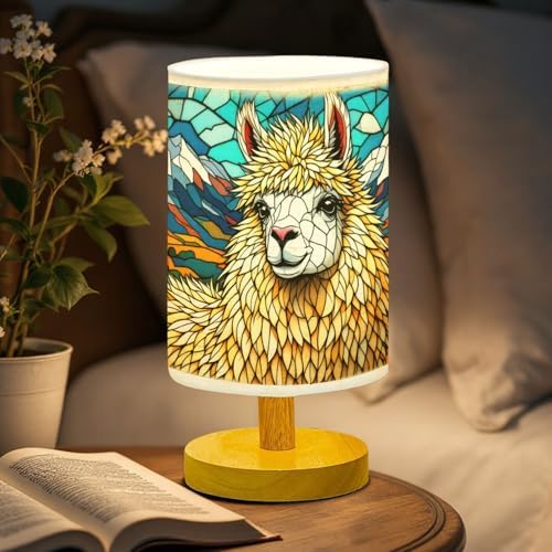 Llama Table Lamp LED 3-Color Pressed Bedside, Llama Shade Lamp with Wood Base for Bedroom Living Room Desk Office TL01