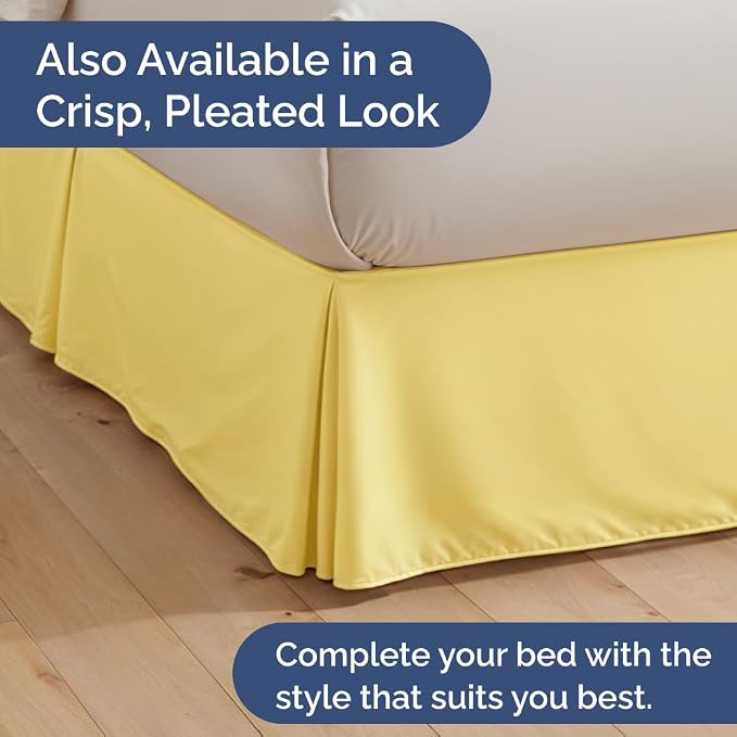 Bedskirt Queen Size Ruffle - Ruffled Bed Skirt - 12 Inch Drop - Yellow | Bedskirt with Platform, Ultra-Soft Premium Hotel Quality, Wrinkle Free, Fade & Shrink Resistant, for Women, Men, Kids & Teens