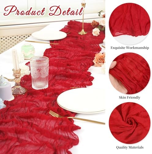 10 Pack Cheesecloth Table Runner 17 x 108 Inch, Red
