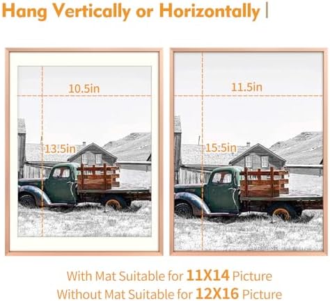 Golden State Art 12x16 Rose Gold Aluminum Frame, Real Glass, Mat Fits 11x14