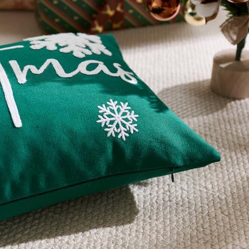 Merry Christmas Pillow Covers 12x20 Inch Embroidery Snowflake Xmas Decorative Lumbar Throw Pillow Cover Winter Holiday Pillow Case Cushion Cases for Sofa Couch Living Room Decorations Green