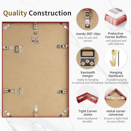 12x16 Metal Picture Frame - Aluminum Picture Frame with Shatter-Resistant Glass - Displays 9x12 Photos with Mat or 12x16 Images without Mat - Ideal for Home or Office Decor Set of 1 - Red