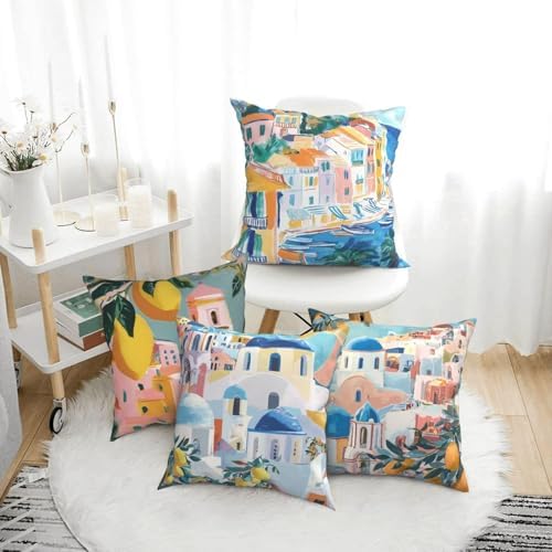 Italian Lemon Throw Pillow Covers Set of 4 Decorative Soft Double Sided Print Pillow Case Farmhouse Home Decor for Living Room Sofa Couch 18x18