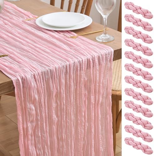 Asee'm 12pcs Blush Pink Cheesecloth Table Runner Summer 10FT Gauze Sheer