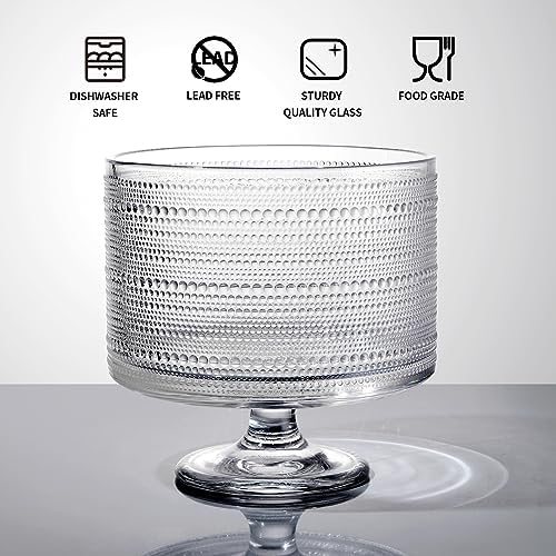 MDLUU Glass Trifle Bowl with Pedestal, 3.43qt Footed Dessert Stand, Vintage Centerpiece Bowl for Layered Cakes, Fruits, Salad (Raindrop Pattern)