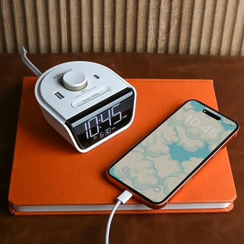 Brandstand CubieWink - Compact Charging Alarm Clock with 1 USB-C and 1 USB-A Ports (White)