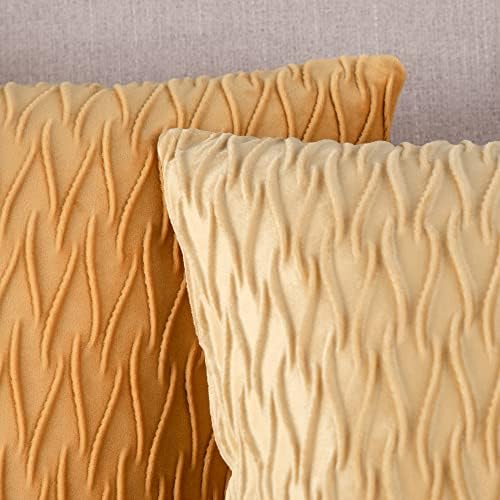 MADIZZ Set of 2 Super Soft Velvet Decorative Throw Pillow Covers 24x24 inch Gold Square with Texture Luxury Style Cushion Case European Pillow Shell for Sofa Bedroom