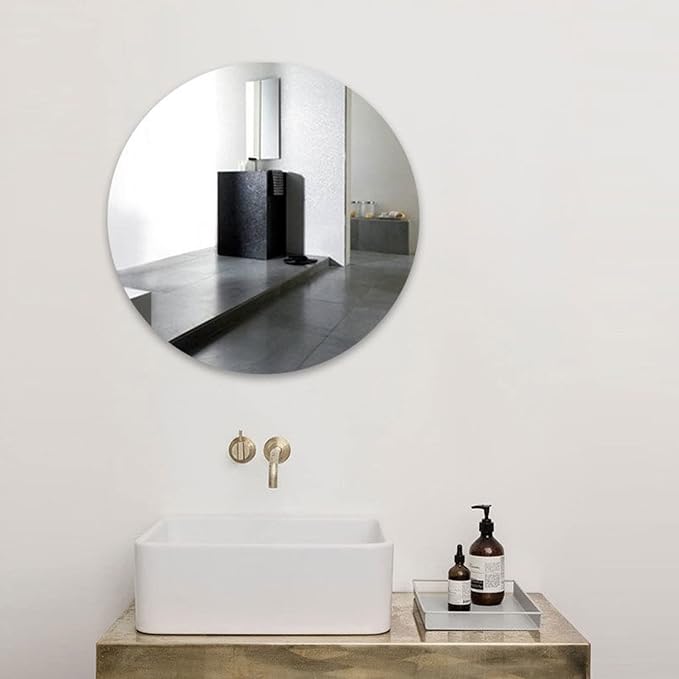 16'' Round Glass Mirror for Wall Decor, Frameless Circle Wall Mirror | 2mm HD Reflection Wall Mounted Mirrors with Tape, Decorative Circular Wall Mirror for Bathroom, Vanity, Entryway, Home Decor