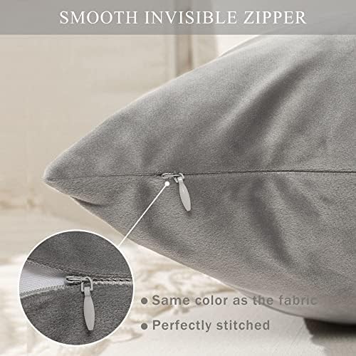 Stellhome Soft Velvet Throw Pillow Covers Square Decorative Cushion Covers for Bed Couch Sofa Bench, 26 x 26 inch (65 x 65 cm), Grey, Pack of 2