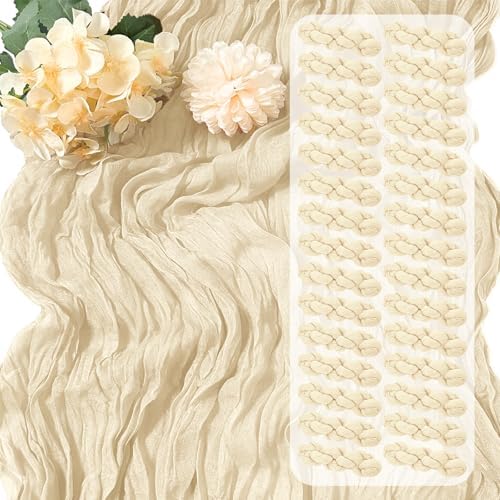 30 Pack Ivory Cheesecloth Table Runner 17 x 108 inch Cheese Cloth Table Runners 9ft Ivory Table Runner Rustic Romantic Sheer Gauze Runner for Wedding Party Baby Shower Table Decoration