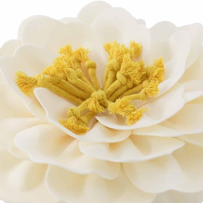 JWH Handmade 3D Flower Throw Pillow Cover Decorative Round Cushion Handmade Pillowcase Striped Floral Accent Pillow Case for Bed Couch Living Room Office Chair 14 Inch Ivory Yellow