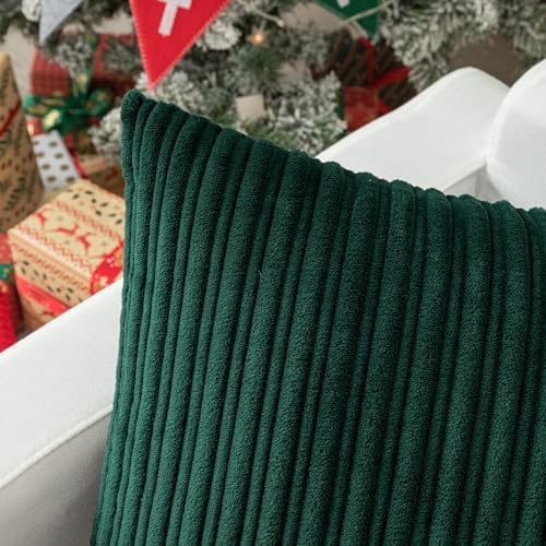 Kevin Textile Striped Corduroy 16”x16” Pillow Covers 2 Pack, Dark Green