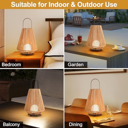 Cordless Lamp Rechargeable Table Lamp with Woven Shade, Wireless Portable Battery Operated Lamp, Small Decorative Ambient Table Lamp for Bedside, Indoor &Outdoor Table Light