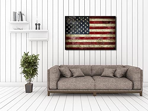 Pyradecor Large Old Vintage American Flag Canvas Prints Wall Art Pictures Paintings for Living Room Office Home Decorations Modern Abstract Landscape Artwork 24" x 36"