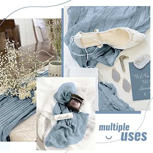 6 Pack Dusty Blue Cheesecloth Table Runner, Extra Wide 35x120 Inch