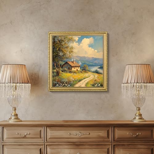 eletecpro 12x12 Vintage Picture Frame, Glass Cover, Gold, 2-Pack