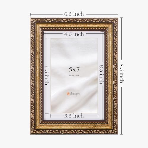 eletecpro 5x7 Vintage Picture Frame, Glass Cover, Bronze Gold, 2-Pack