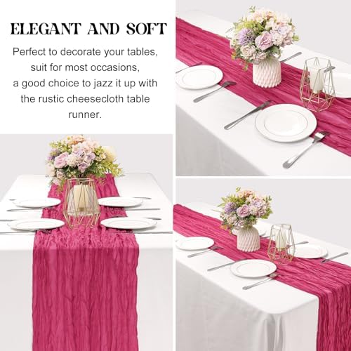 6 Pieces Hot Pink 10FT Cheesecloth Table Runner Boho Gauze Fabric Table Runner Rustic Sheer Runner for Wedding Birthday Baby Shower Party Boho Table Decoration（Hot Pink）