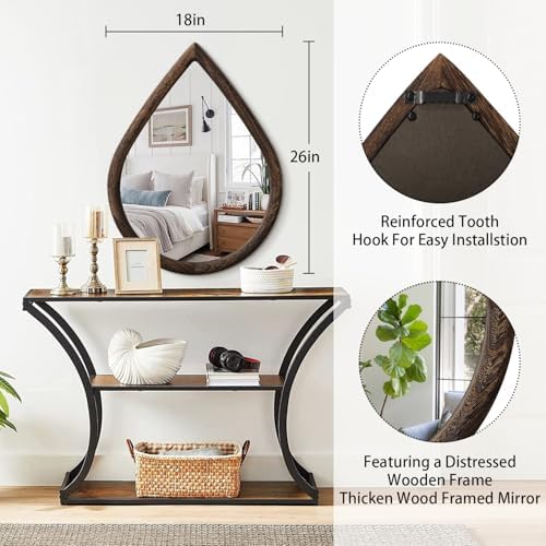 Teardrop Mirror Wall Decor Large Wall Mounted Mirrors with Wood Frame Vintage Wall Art Mirror Rustic Farmhouse Decorative Mirrors for Bathroom Entryway Living Room