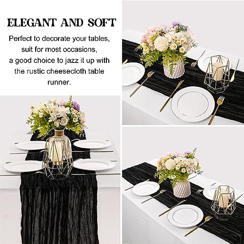 6 Pieces Black 10FT Cheesecloth Table Runner Boho Gauze Fabric Table Runner Rustic Sheer Runner for Wedding Birthday Baby Shower Party Boho Table Decoration（Black）