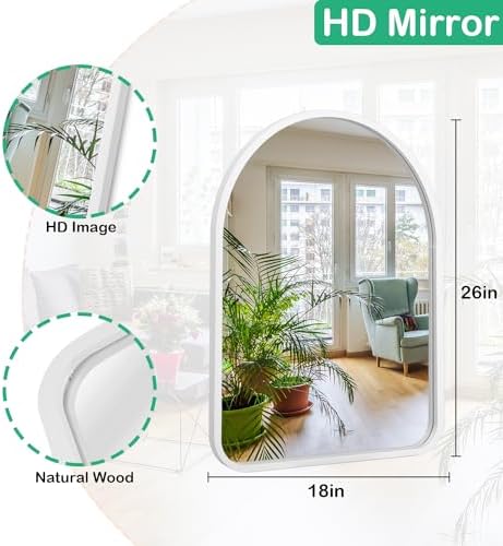 Arch Bathroom Vanity Mirror for Wall Decorative, 26" x 18" White Rustic Mirror with Wood Frame for Wall Decor Farmhouse Mirror, Entryway, Living Room, Hallway