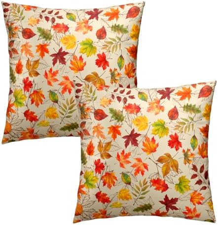Autumn Leaves Throw Pillow Covers 24x24 inch Set of 2 Fall Maple Leaf Wild Plant Pillow Cases Thanksgiving Seasonal Farmhouse Outdoor Decor Cushion Cover for Home Porch Sofa
