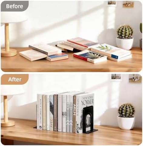 HappyHapi 3 Pairs Book Ends, Heavy Duty Bookends for Shelves, Black