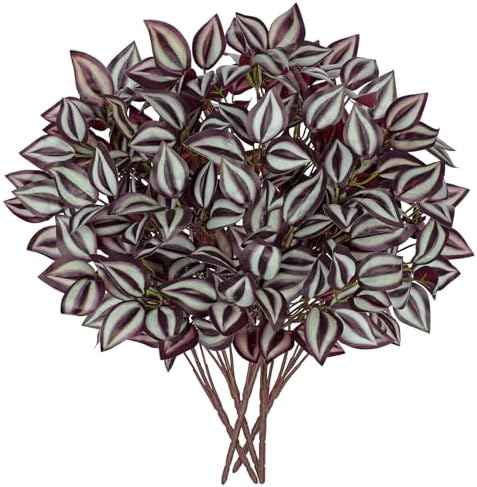Hollyone 5 Bundles Artificial Greenery Plants Stems Faux Wandering Jew Leaves Plant Bouquet Fillers for Arrangement, Fake Shrub Bushes Plants for Home Centerpiece Indoor Outdoor Garden Patio Porch