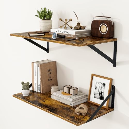 Heimlove 24W x 12D Deep Floating Shelves Set of 2 Rustic Brown