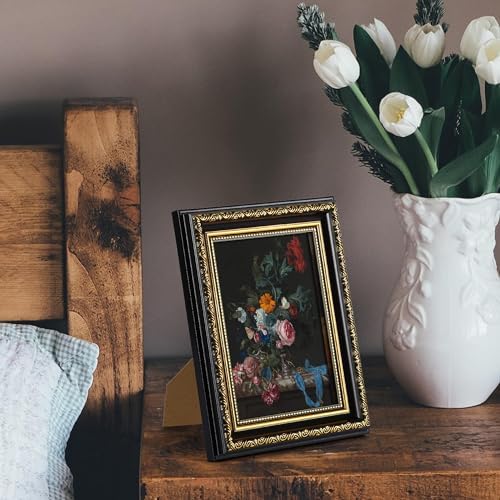 upsimples Vintage 5x7 Picture Frame, Antique Black and Gold Frames, 2 Pack