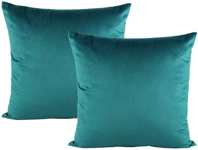 VAKADO Teal Decor Throw Pillow Covers Soft Solid Square Velvet Decorative Couch Cushion Covers Cozy Pillow Cases Home Decoration for Patio Sofa Bedroom Office Car 18x18 Set of 2