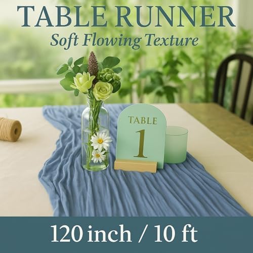 12 Pack Dusty Blue Cheesecloth Table Runner – 10FT Gauze Boho Table Runners for Wedding, Baby Shower, French Blue Bridal Party, Rustic Vintage Event Decor