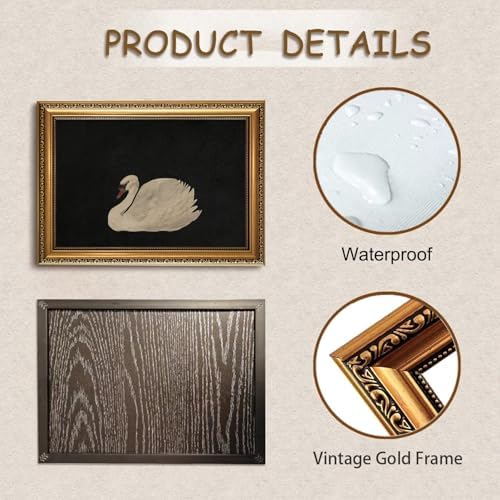 Mrysuart Vintage Gold Framed Wall Art Swan Canvas Art Prints for Wall Decor | Classic Vintage Artwork White Swan Painting Animal Pictures for Living Room Bedroom Bathroom 16x24in